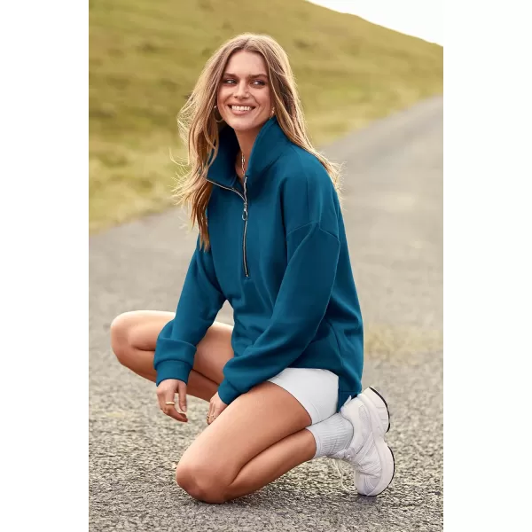 PRETTYGARDEN Womens Causal 14 Zip Pullover Long Sleeve Collar Sweatshirts Solid Activewear Running JacketLake Blue