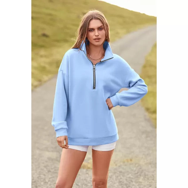 PRETTYGARDEN Womens Causal 14 Zip Pullover Long Sleeve Collar Sweatshirts Solid Activewear Running JacketLight Blue