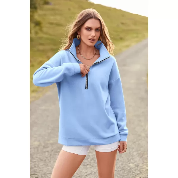 PRETTYGARDEN Womens Causal 14 Zip Pullover Long Sleeve Collar Sweatshirts Solid Activewear Running JacketLight Blue