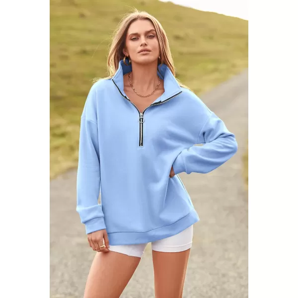 PRETTYGARDEN Womens Causal 14 Zip Pullover Long Sleeve Collar Sweatshirts Solid Activewear Running JacketLight Blue