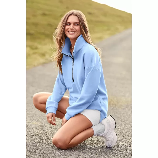 PRETTYGARDEN Womens Causal 14 Zip Pullover Long Sleeve Collar Sweatshirts Solid Activewear Running JacketLight Blue