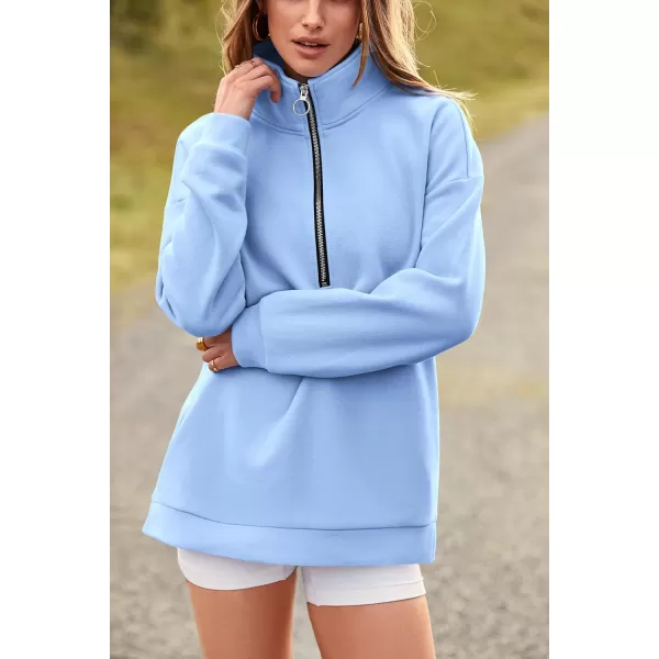 PRETTYGARDEN Womens Causal 14 Zip Pullover Long Sleeve Collar Sweatshirts Solid Activewear Running JacketLight Blue