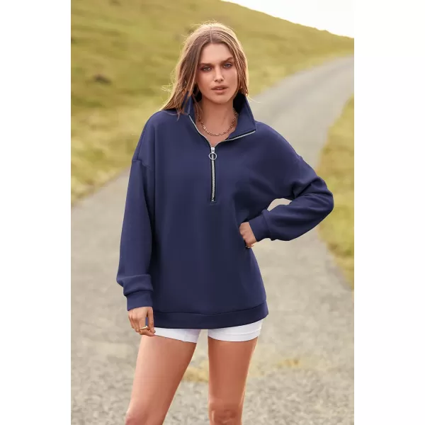 PRETTYGARDEN Womens Causal 14 Zip Pullover Long Sleeve Collar Sweatshirts Solid Activewear Running JacketNavy