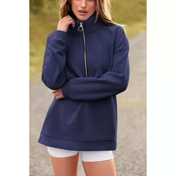 PRETTYGARDEN Womens Causal 14 Zip Pullover Long Sleeve Collar Sweatshirts Solid Activewear Running JacketNavy