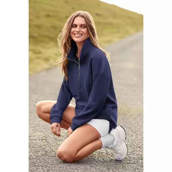 PRETTYGARDEN Womens Causal 14 Zip Pullover Long Sleeve Collar Sweatshirts Solid Activewear Running JacketNavy