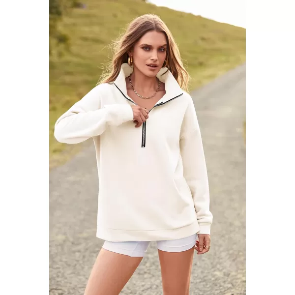 PRETTYGARDEN Womens Causal 14 Zip Pullover Long Sleeve Collar Sweatshirts Solid Activewear Running JacketWhite