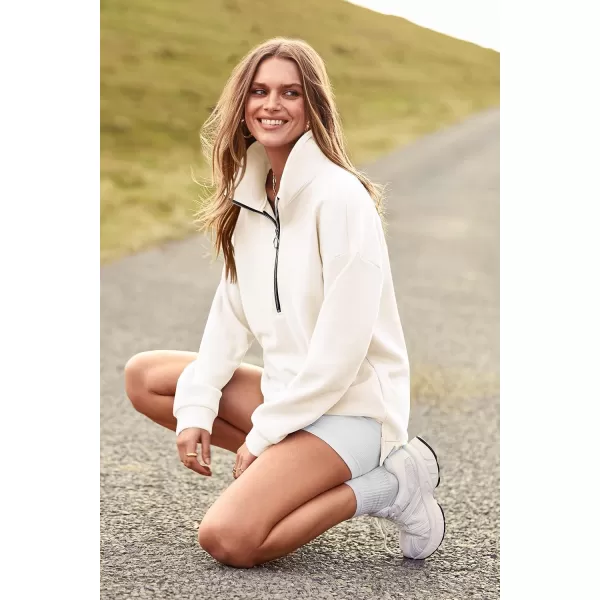 PRETTYGARDEN Womens Causal 14 Zip Pullover Long Sleeve Collar Sweatshirts Solid Activewear Running JacketWhite