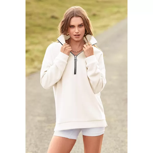 PRETTYGARDEN Womens Causal 14 Zip Pullover Long Sleeve Collar Sweatshirts Solid Activewear Running JacketWhite