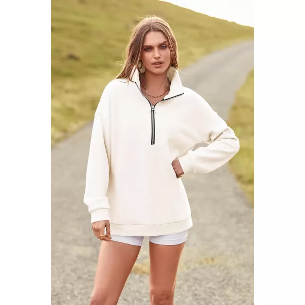 PRETTYGARDEN Womens Causal 14 Zip Pullover Long Sleeve Collar Sweatshirts Solid Activewear Running JacketWhite