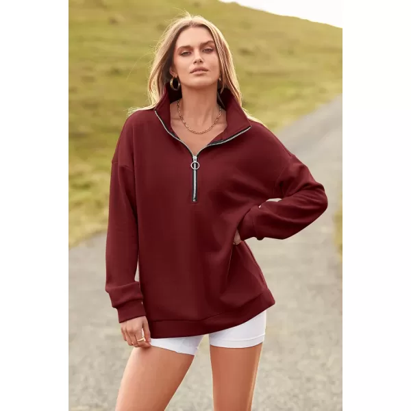 PRETTYGARDEN Womens Causal 14 Zip Pullover Long Sleeve Collar Sweatshirts Solid Activewear Running JacketWine Red