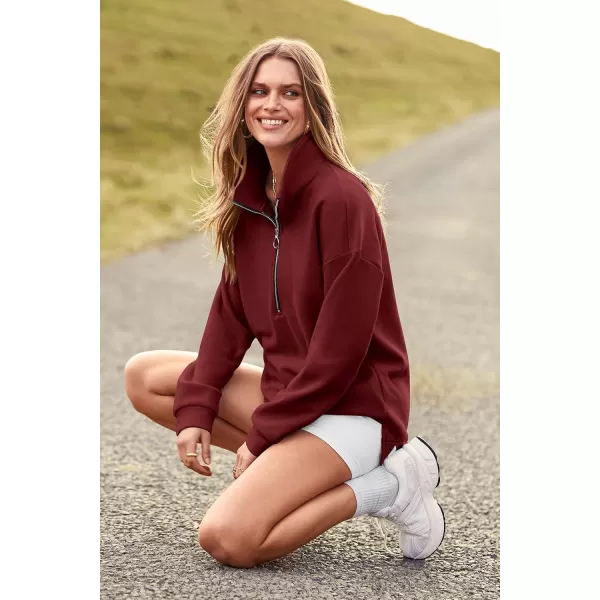 PRETTYGARDEN Womens Causal 14 Zip Pullover Long Sleeve Collar Sweatshirts Solid Activewear Running JacketWine Red