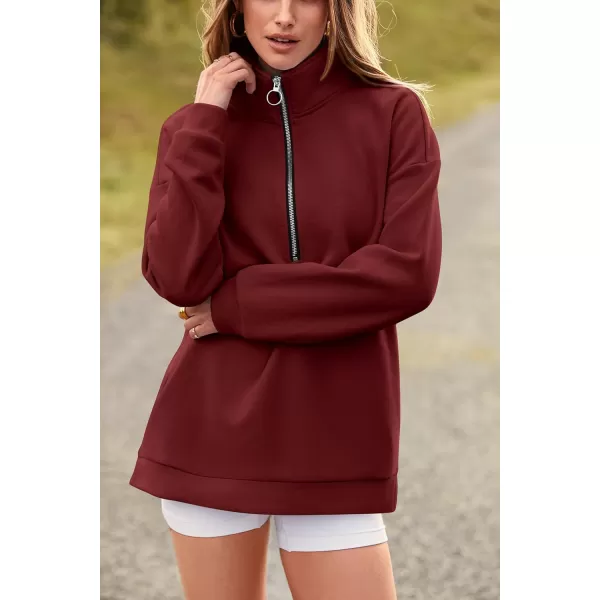 PRETTYGARDEN Womens Causal 14 Zip Pullover Long Sleeve Collar Sweatshirts Solid Activewear Running JacketWine Red