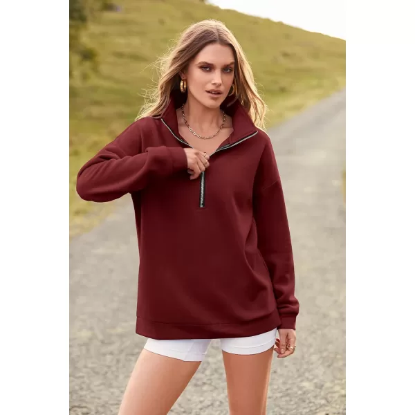 PRETTYGARDEN Womens Causal 14 Zip Pullover Long Sleeve Collar Sweatshirts Solid Activewear Running JacketWine Red