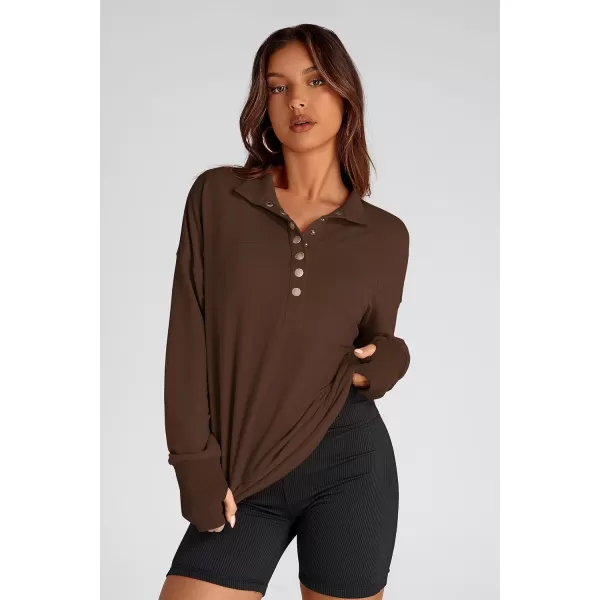 PRETTYGARDEN Womens Fall Fashion Button Up Sweatshirt Long Sleeve V Neck Loose Fit Casual Trendy Going Out Pullover TopsCoffee