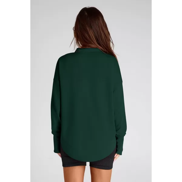 PRETTYGARDEN Womens Fall Fashion Button Up Sweatshirt Long Sleeve V Neck Loose Fit Casual Trendy Going Out Pullover TopsDark Green