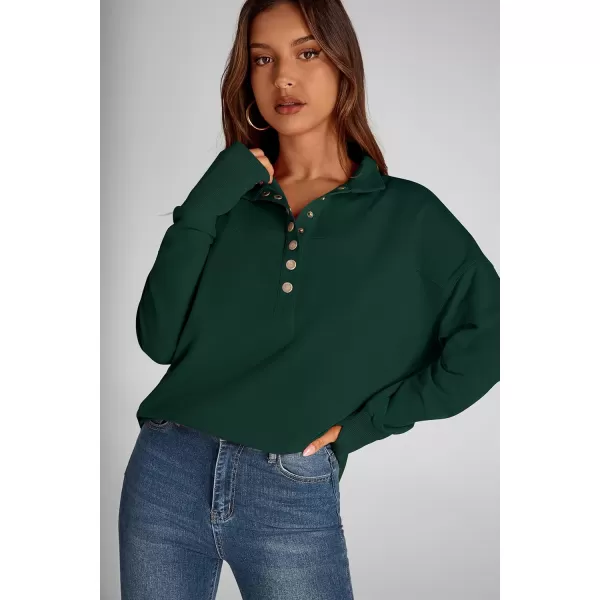 PRETTYGARDEN Womens Fall Fashion Button Up Sweatshirt Long Sleeve V Neck Loose Fit Casual Trendy Going Out Pullover TopsDark Green