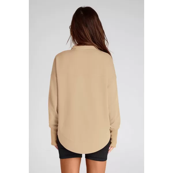 PRETTYGARDEN Womens Fall Fashion Button Up Sweatshirt Long Sleeve V Neck Loose Fit Casual Trendy Going Out Pullover TopsKhaki