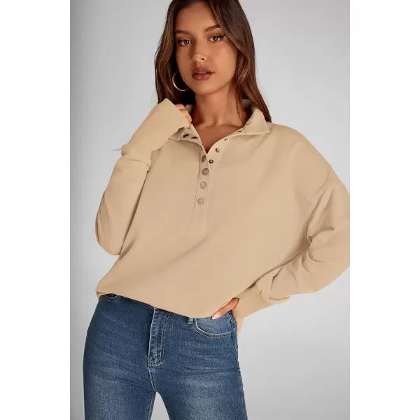 PRETTYGARDEN Womens Fall Fashion Button Up Sweatshirt Long Sleeve V Neck Loose Fit Casual Trendy Going Out Pullover TopsKhaki