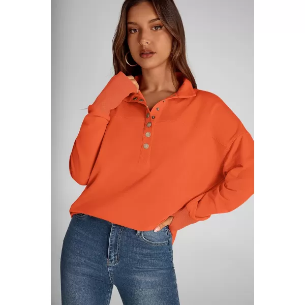 PRETTYGARDEN Womens Fall Fashion Button Up Sweatshirt Long Sleeve V Neck Loose Fit Casual Trendy Going Out Pullover TopsOrange