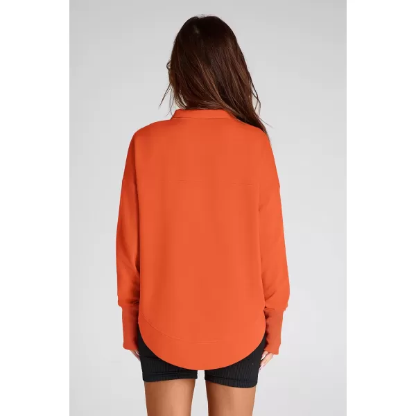 PRETTYGARDEN Womens Fall Fashion Button Up Sweatshirt Long Sleeve V Neck Loose Fit Casual Trendy Going Out Pullover TopsOrange