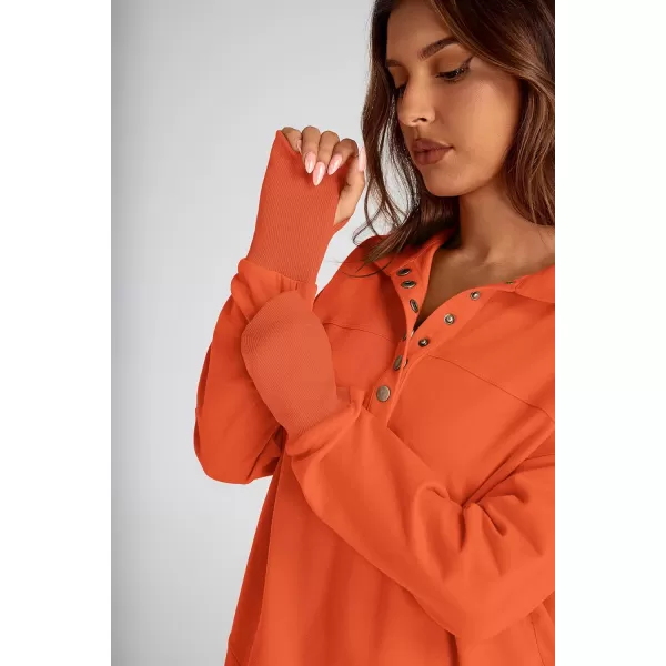 PRETTYGARDEN Womens Fall Fashion Button Up Sweatshirt Long Sleeve V Neck Loose Fit Casual Trendy Going Out Pullover TopsOrange