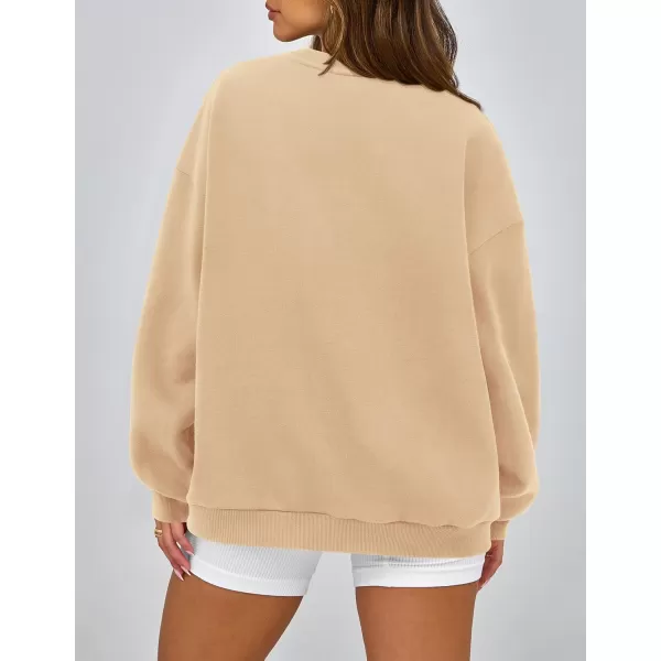 PRETTYGARDEN Womens Fall Fashion Oversized Sweatshirts Casual Crewneck Long Sleeve Graphic Pullover Tops ShirtApricot