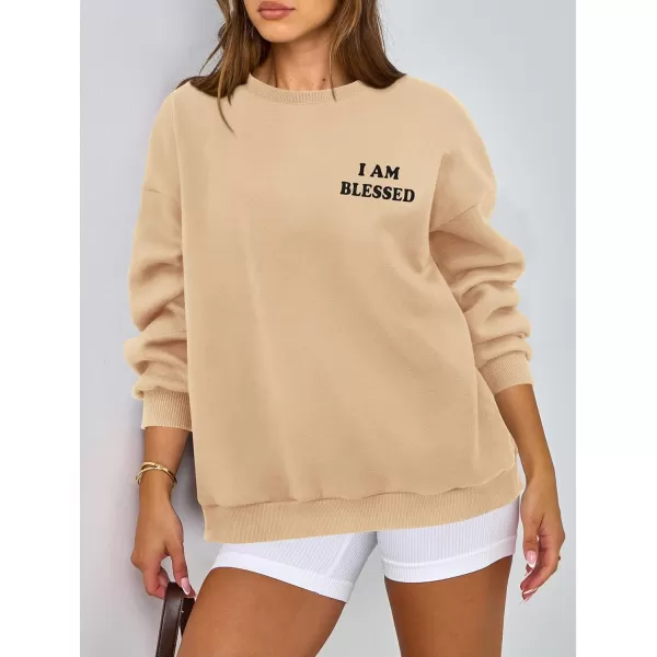 PRETTYGARDEN Womens Fall Fashion Oversized Sweatshirts Casual Crewneck Long Sleeve Graphic Pullover Tops ShirtApricot