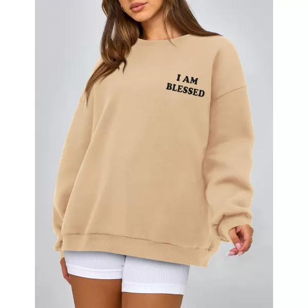 PRETTYGARDEN Womens Fall Fashion Oversized Sweatshirts Casual Crewneck Long Sleeve Graphic Pullover Tops ShirtApricot