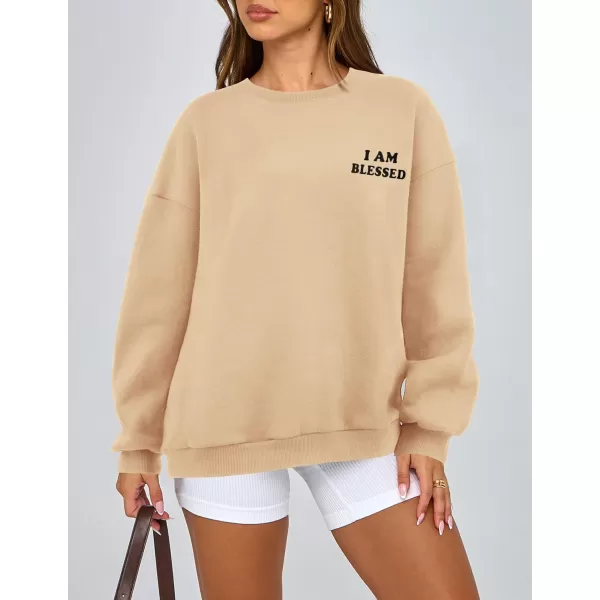 PRETTYGARDEN Womens Fall Fashion Oversized Sweatshirts Casual Crewneck Long Sleeve Graphic Pullover Tops ShirtApricot