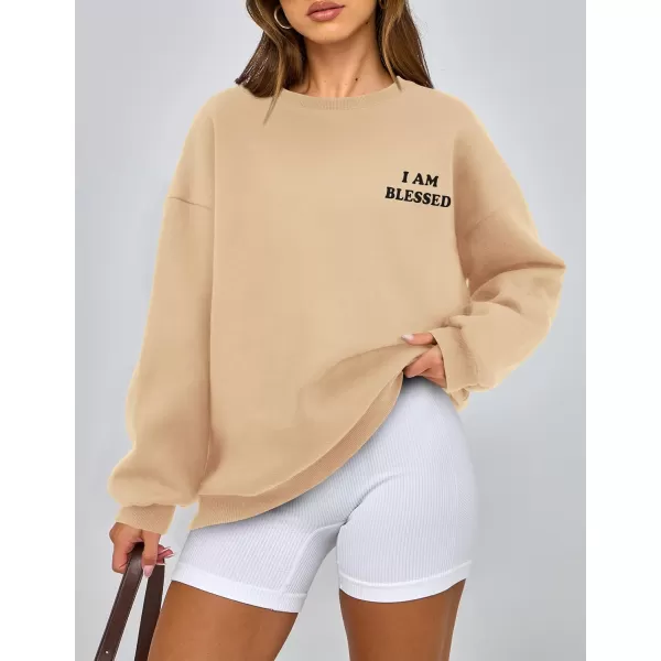 PRETTYGARDEN Womens Fall Fashion Oversized Sweatshirts Casual Crewneck Long Sleeve Graphic Pullover Tops ShirtApricot