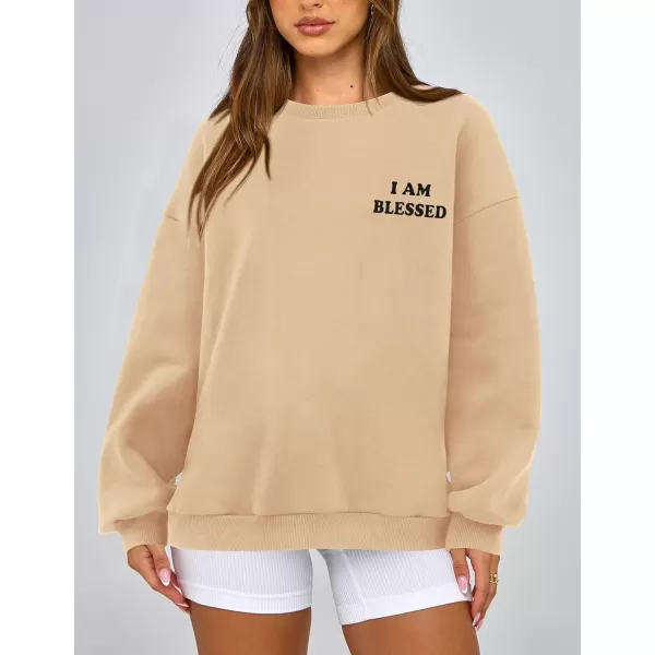 PRETTYGARDEN Womens Fall Fashion Oversized Sweatshirts Casual Crewneck Long Sleeve Graphic Pullover Tops ShirtApricot