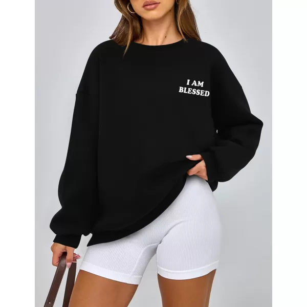 PRETTYGARDEN Womens Fall Fashion Oversized Sweatshirts Casual Crewneck Long Sleeve Graphic Pullover Tops ShirtBlack