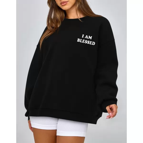 PRETTYGARDEN Womens Fall Fashion Oversized Sweatshirts Casual Crewneck Long Sleeve Graphic Pullover Tops ShirtBlack