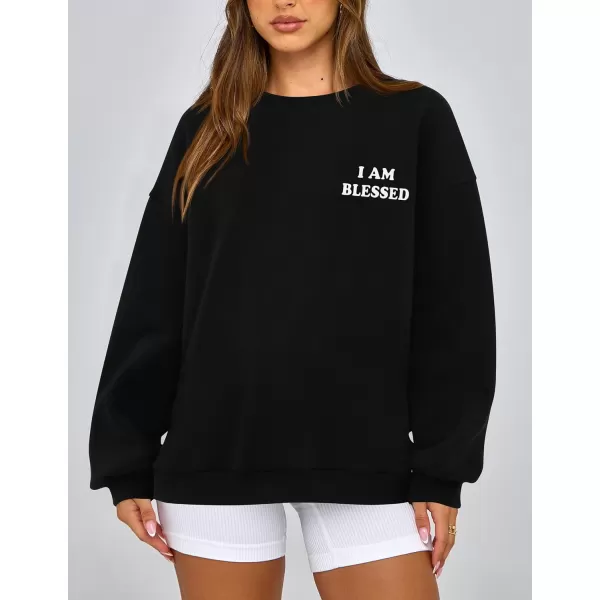 PRETTYGARDEN Womens Fall Fashion Oversized Sweatshirts Casual Crewneck Long Sleeve Graphic Pullover Tops ShirtBlack