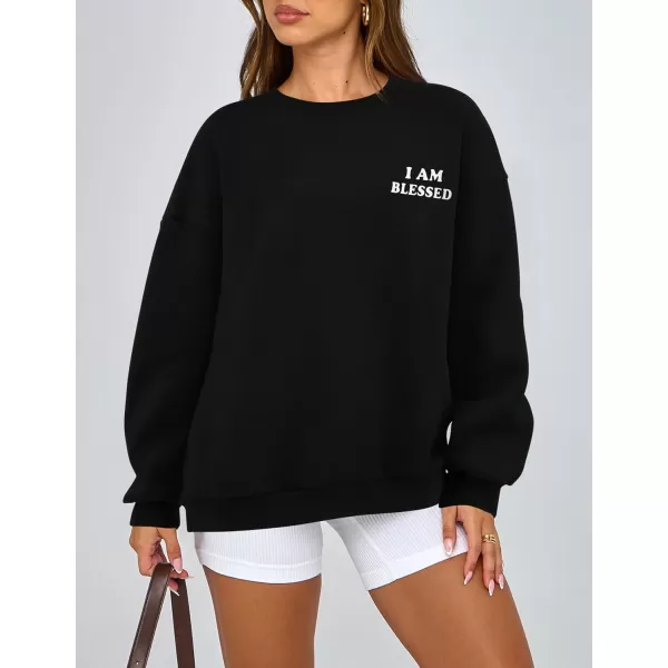 PRETTYGARDEN Womens Fall Fashion Oversized Sweatshirts Casual Crewneck Long Sleeve Graphic Pullover Tops ShirtBlack