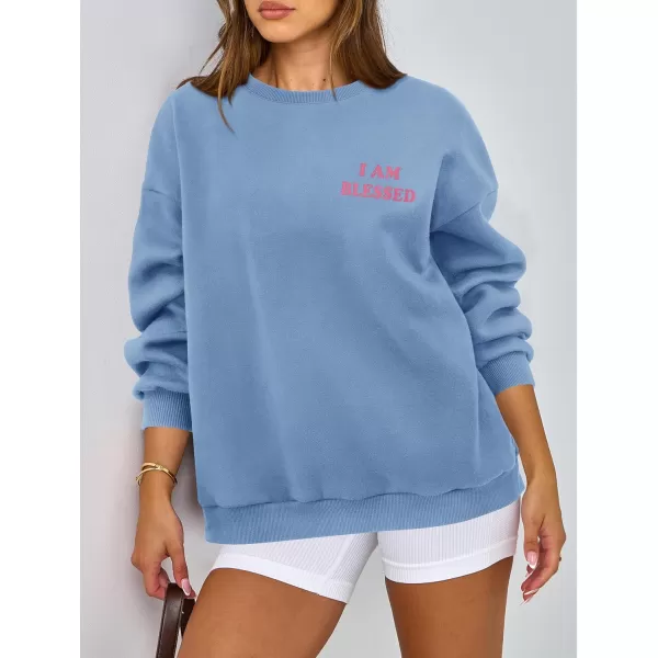 PRETTYGARDEN Womens Fall Fashion Oversized Sweatshirts Casual Crewneck Long Sleeve Graphic Pullover Tops ShirtBlue