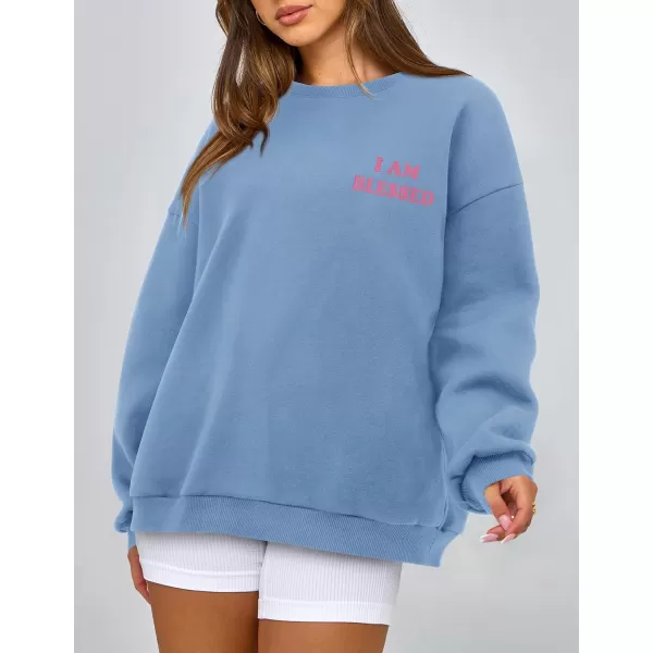 PRETTYGARDEN Womens Fall Fashion Oversized Sweatshirts Casual Crewneck Long Sleeve Graphic Pullover Tops ShirtBlue
