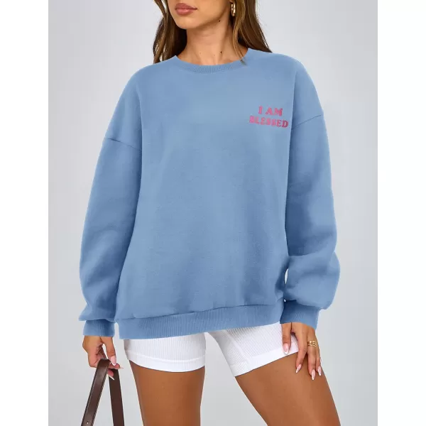 PRETTYGARDEN Womens Fall Fashion Oversized Sweatshirts Casual Crewneck Long Sleeve Graphic Pullover Tops ShirtBlue
