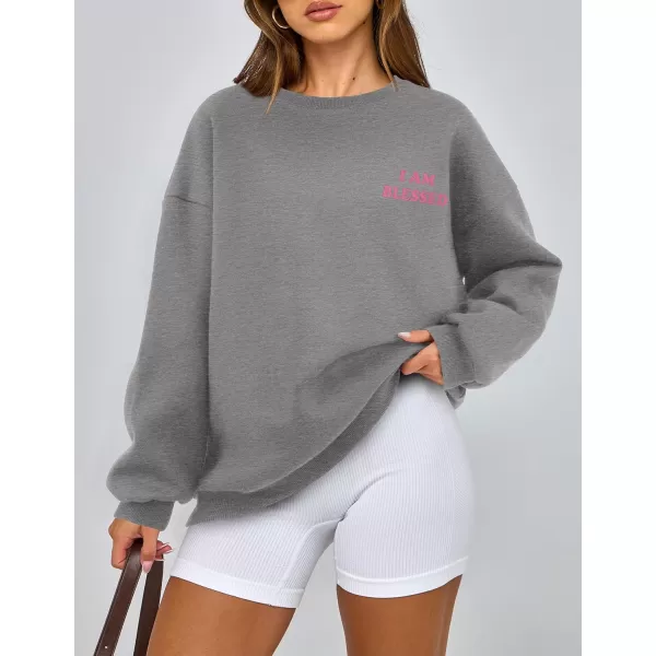 PRETTYGARDEN Womens Fall Fashion Oversized Sweatshirts Casual Crewneck Long Sleeve Graphic Pullover Tops ShirtMid Grey