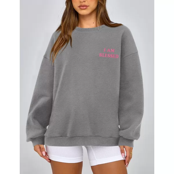 PRETTYGARDEN Womens Fall Fashion Oversized Sweatshirts Casual Crewneck Long Sleeve Graphic Pullover Tops ShirtMid Grey