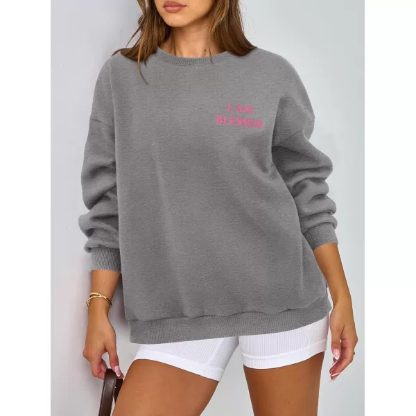 PRETTYGARDEN Womens Fall Fashion Oversized Sweatshirts Casual Crewneck Long Sleeve Graphic Pullover Tops ShirtMid Grey
