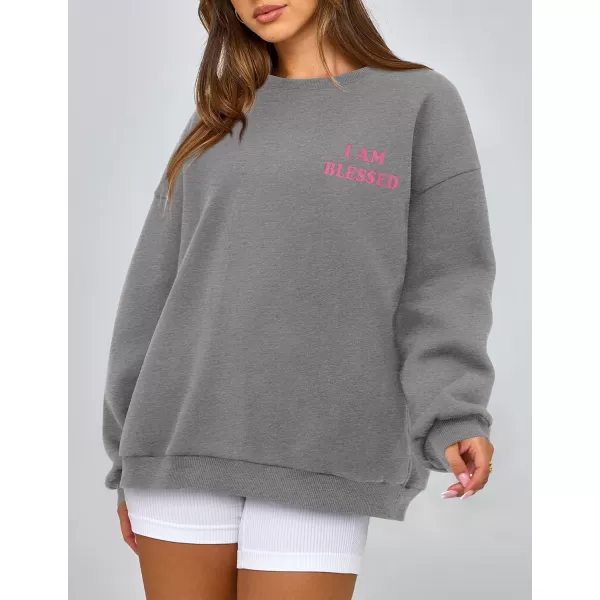 PRETTYGARDEN Womens Fall Fashion Oversized Sweatshirts Casual Crewneck Long Sleeve Graphic Pullover Tops ShirtMid Grey