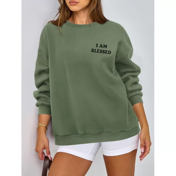 PRETTYGARDEN Womens Fall Fashion Oversized Sweatshirts Casual Crewneck Long Sleeve Graphic Pullover Tops ShirtMist Green