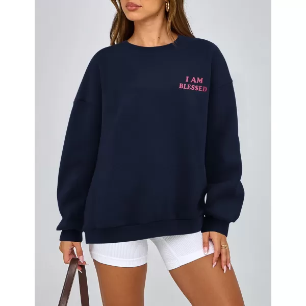 PRETTYGARDEN Womens Fall Fashion Oversized Sweatshirts Casual Crewneck Long Sleeve Graphic Pullover Tops ShirtNavy