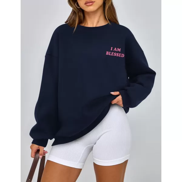 PRETTYGARDEN Womens Fall Fashion Oversized Sweatshirts Casual Crewneck Long Sleeve Graphic Pullover Tops ShirtNavy