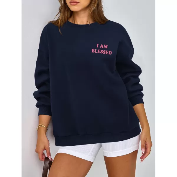 PRETTYGARDEN Womens Fall Fashion Oversized Sweatshirts Casual Crewneck Long Sleeve Graphic Pullover Tops ShirtNavy