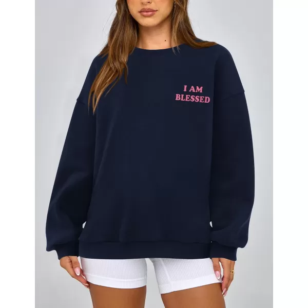 PRETTYGARDEN Womens Fall Fashion Oversized Sweatshirts Casual Crewneck Long Sleeve Graphic Pullover Tops ShirtNavy