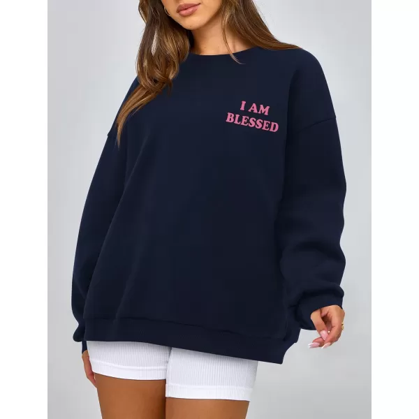 PRETTYGARDEN Womens Fall Fashion Oversized Sweatshirts Casual Crewneck Long Sleeve Graphic Pullover Tops ShirtNavy