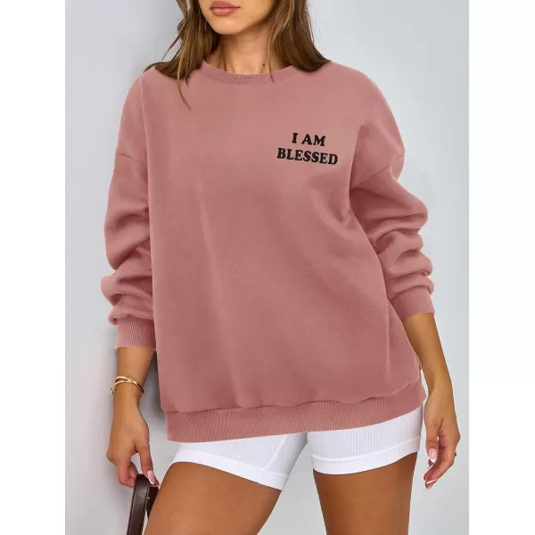 PRETTYGARDEN Womens Fall Fashion Oversized Sweatshirts Casual Crewneck Long Sleeve Graphic Pullover Tops ShirtPink