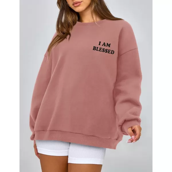 PRETTYGARDEN Womens Fall Fashion Oversized Sweatshirts Casual Crewneck Long Sleeve Graphic Pullover Tops ShirtPink